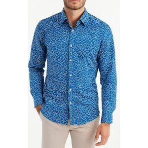 Poggianti 1958 Button Up Long Sleeves Shirt Men's 40 15 3/4 Abstract Blue White